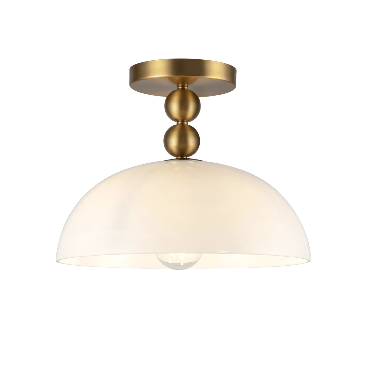 Archie Flush Mount 12", Brushed Brass and Opal Glass
