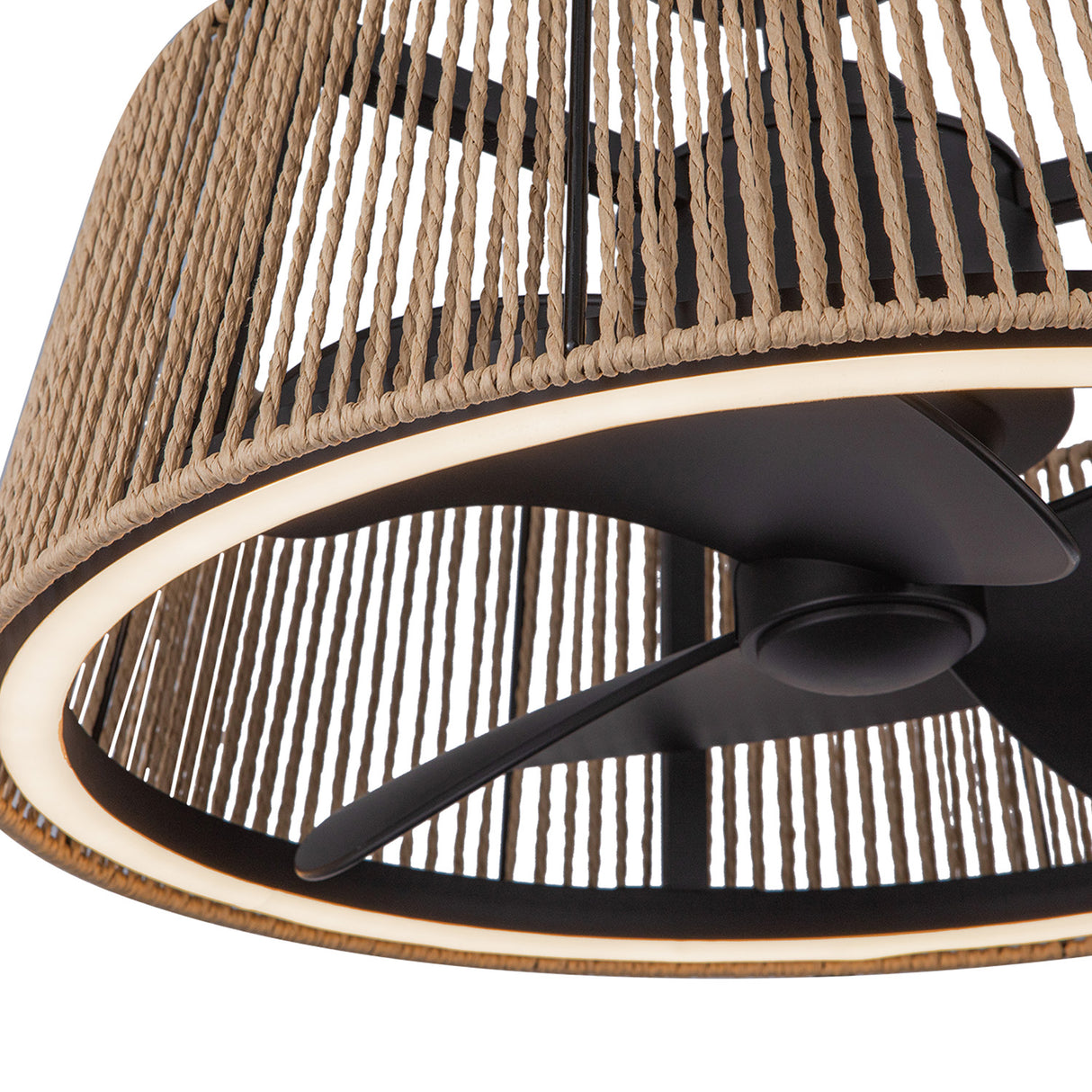 Elwood LED Ceiling Fan 24", Matte Black with Braided Rope Fandelier Style, Smart Fan, 6-Speed Reversible Air Flow