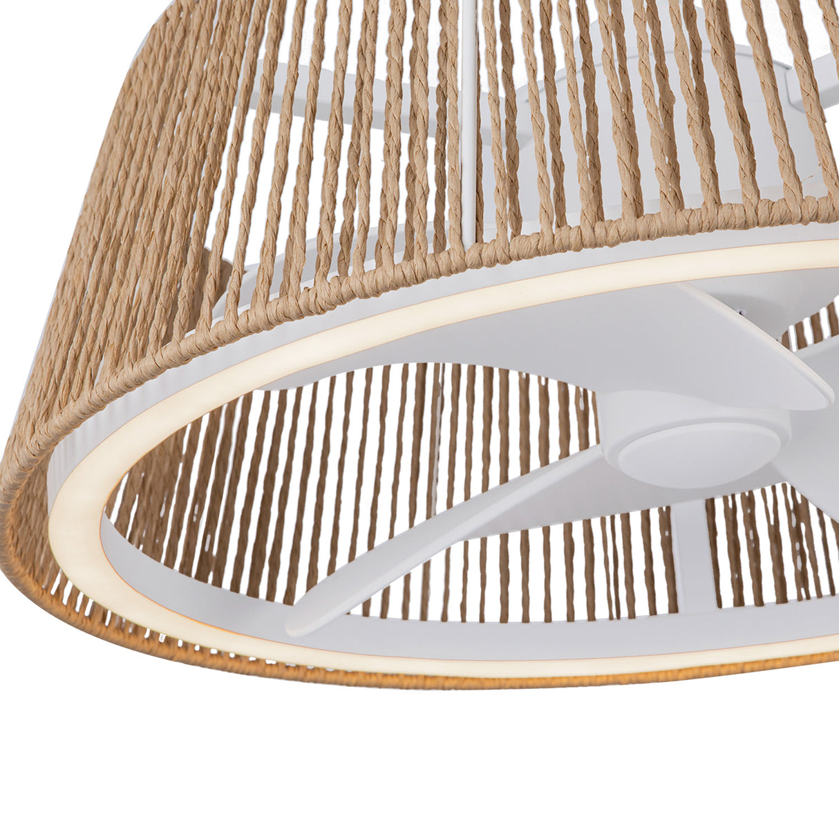 Elwood LED Ceiling Fan 24", White with Braided Rope Fandelier Style, Smart Fan, 6-Speed Reversible Air Flow