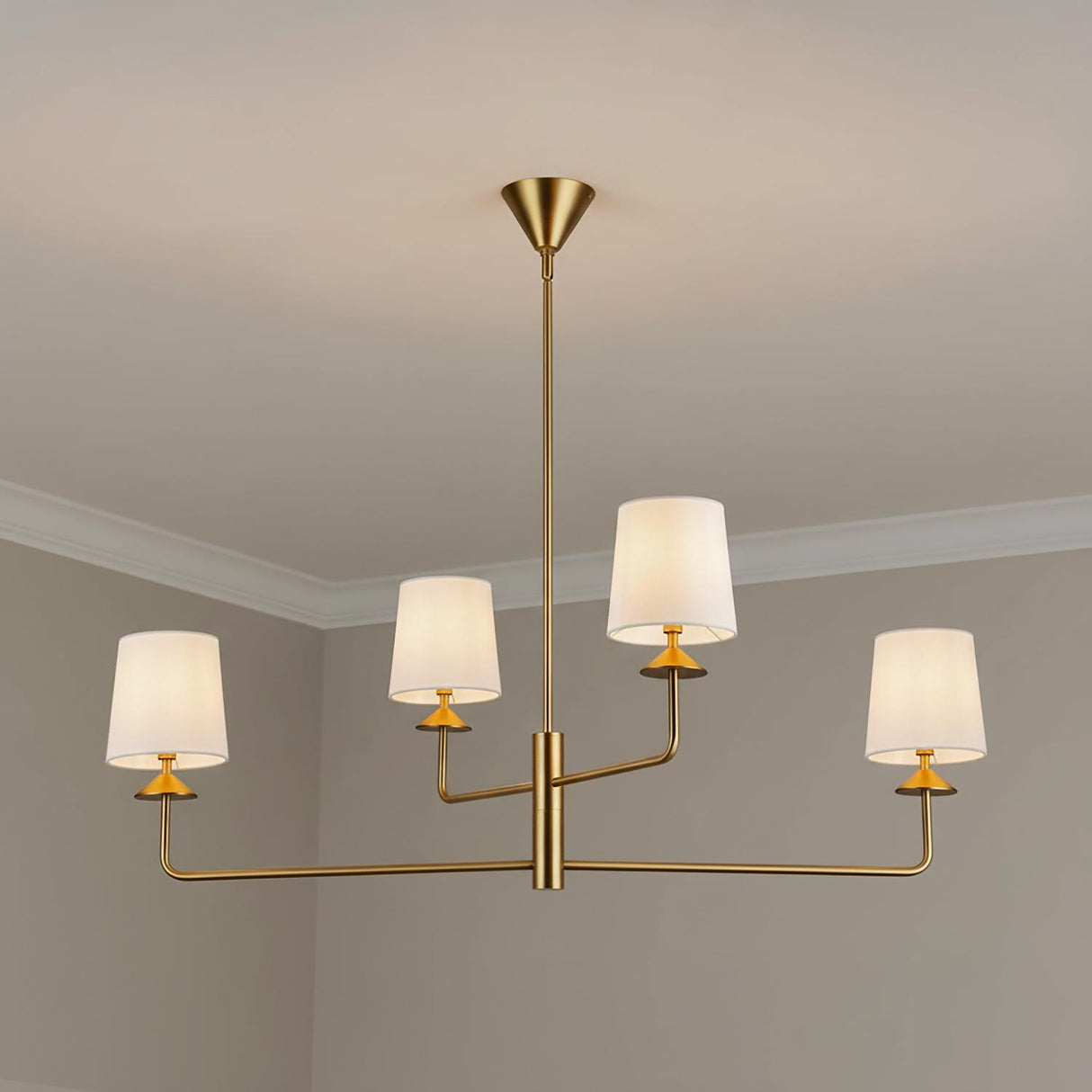 Sabina 4 Light Chandelier 45", Brushed Brass for Modern home with Gray walls
