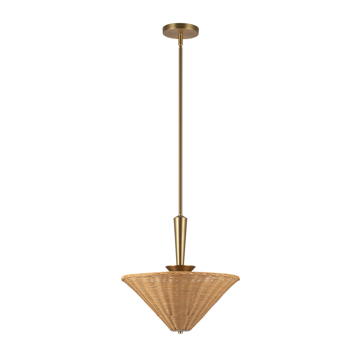 Sabina Pendant 16", Brushed Brass with Rattan Shade