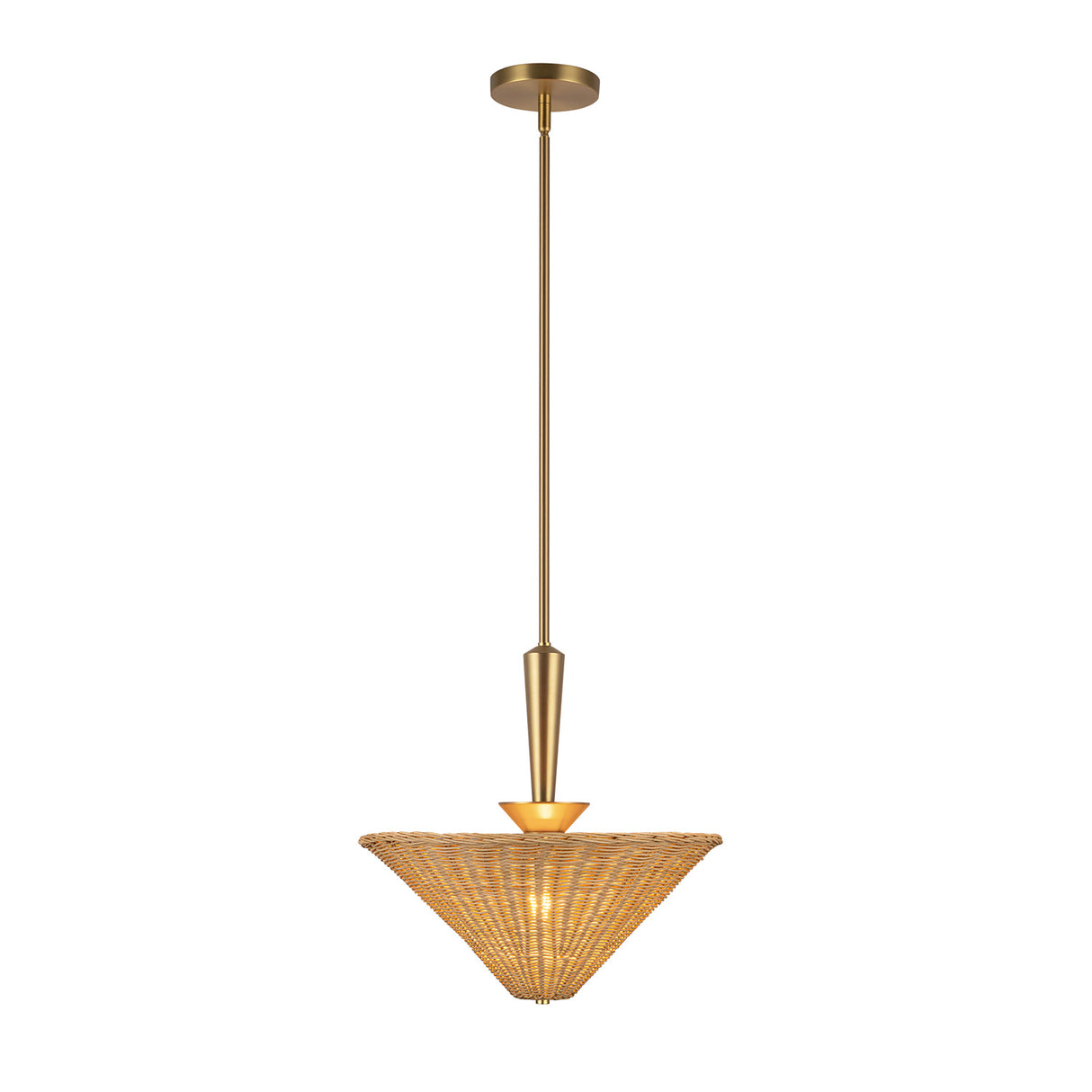 Sabina Pendant 16", Brushed Brass with Rattan Shade