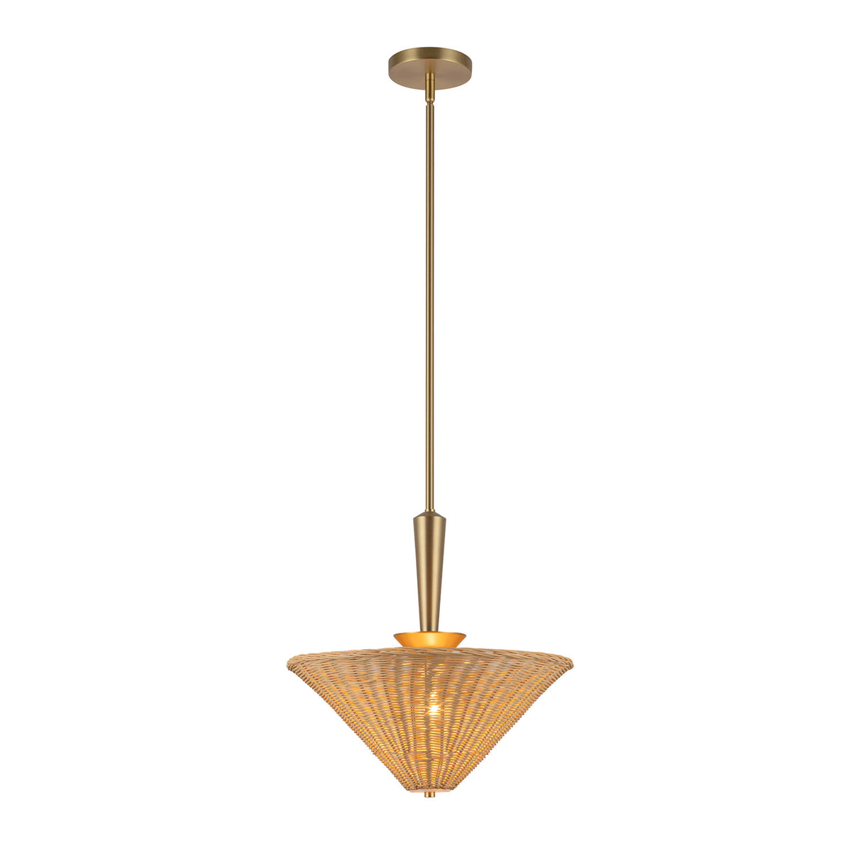 Sabina Pendant 16", Brushed Brass with Rattan Shade