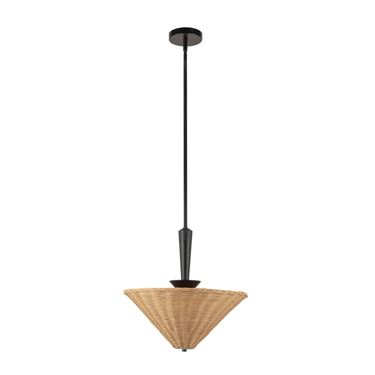 Sabina Pendant 16", Matte Black with Rattan Shade