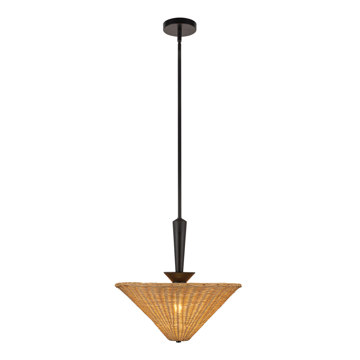 Sabina Pendant 16", Matte Black with Rattan Shade