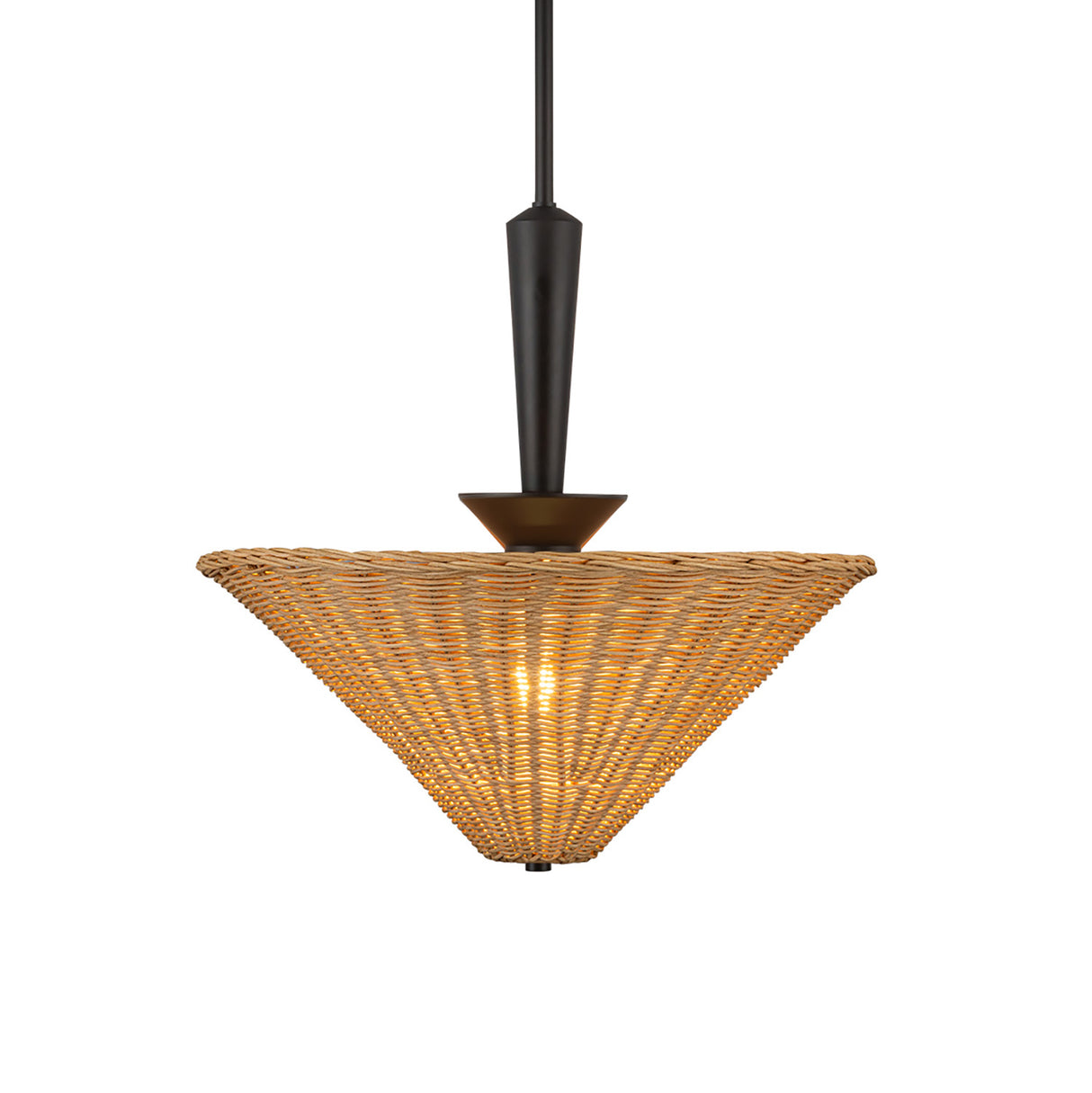 Sabina Pendant 16", Matte Black with Rattan Shade