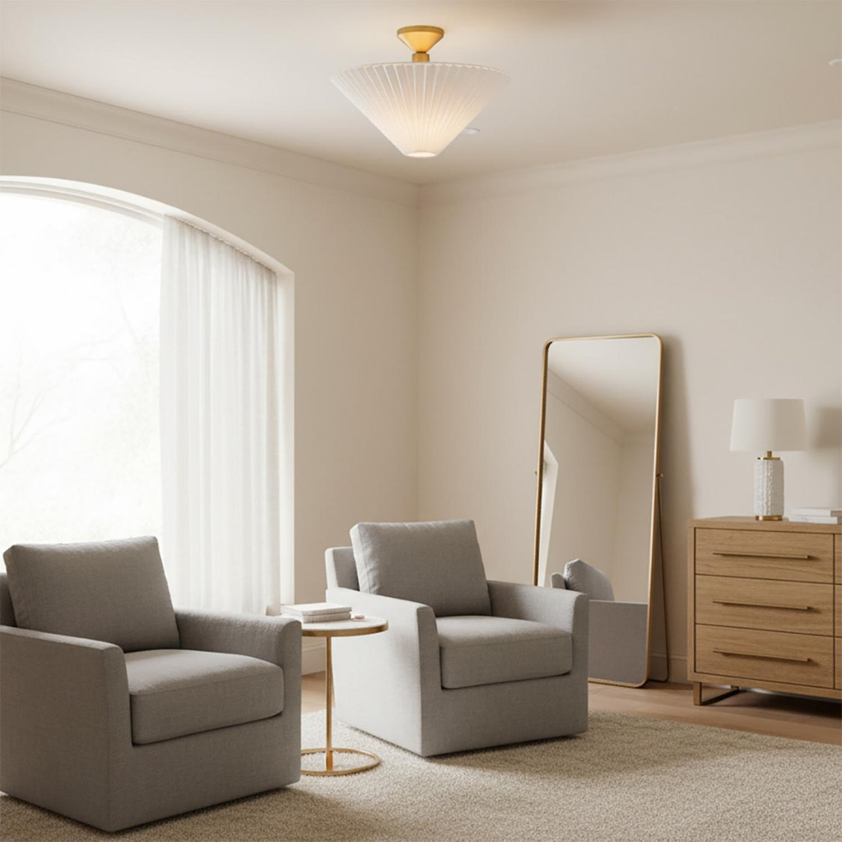 Sabina Semi-Flush Mount 16", Brushed Brass with Pleated Shade