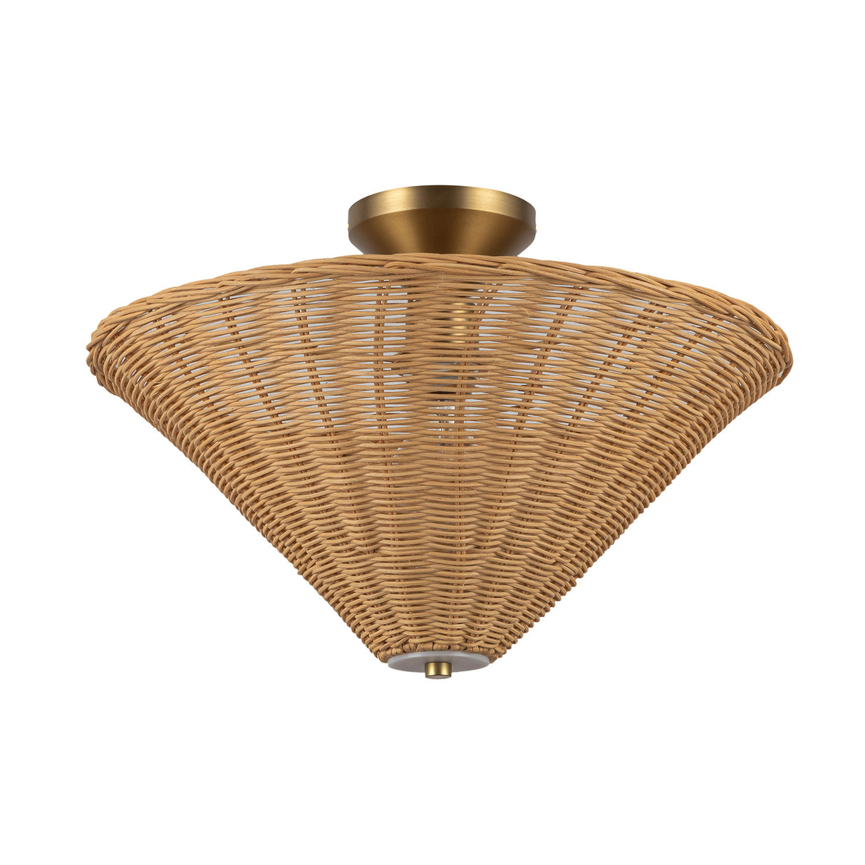 Sabina Semi-Flush Mount 16", Brushed Brass with Rattan Shade