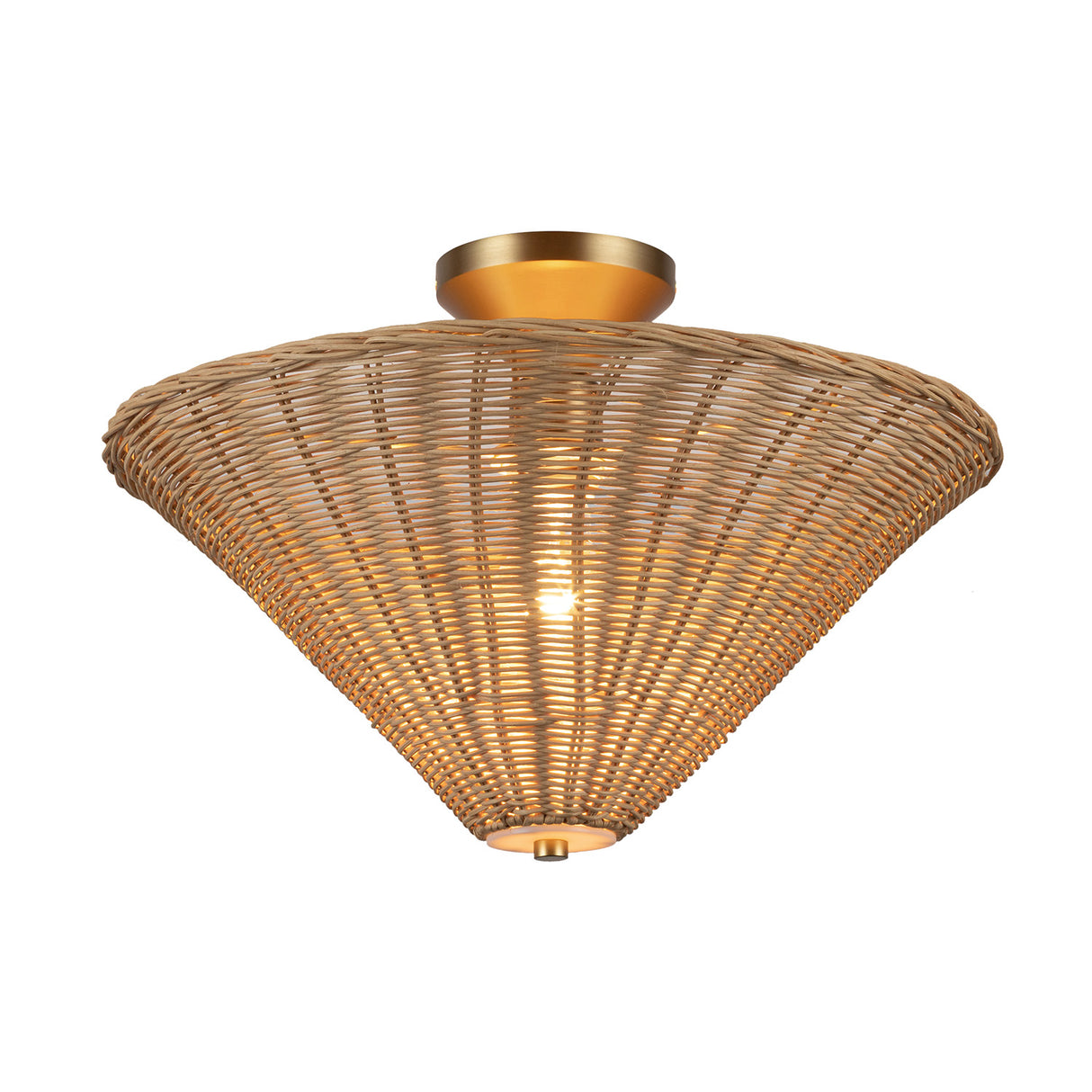 Sabina Semi-Flush Mount 16", Brushed Brass with Rattan Shade