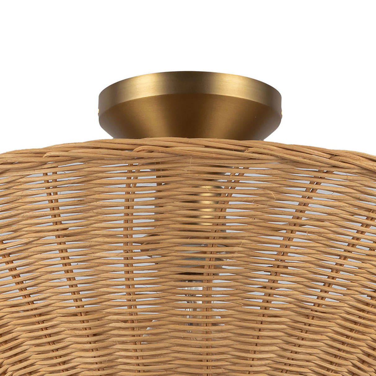 Sabina Semi-Flush Mount 16", Brushed Brass with Rattan Shade