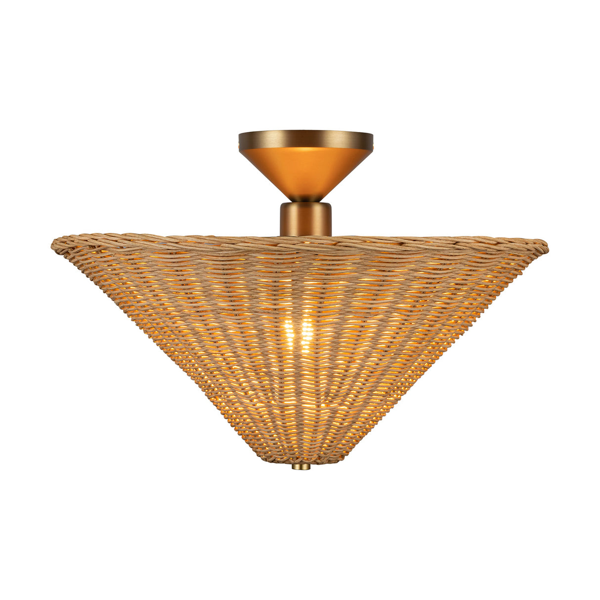 Sabina Semi-Flush Mount 16", Brushed Brass with Rattan Shade