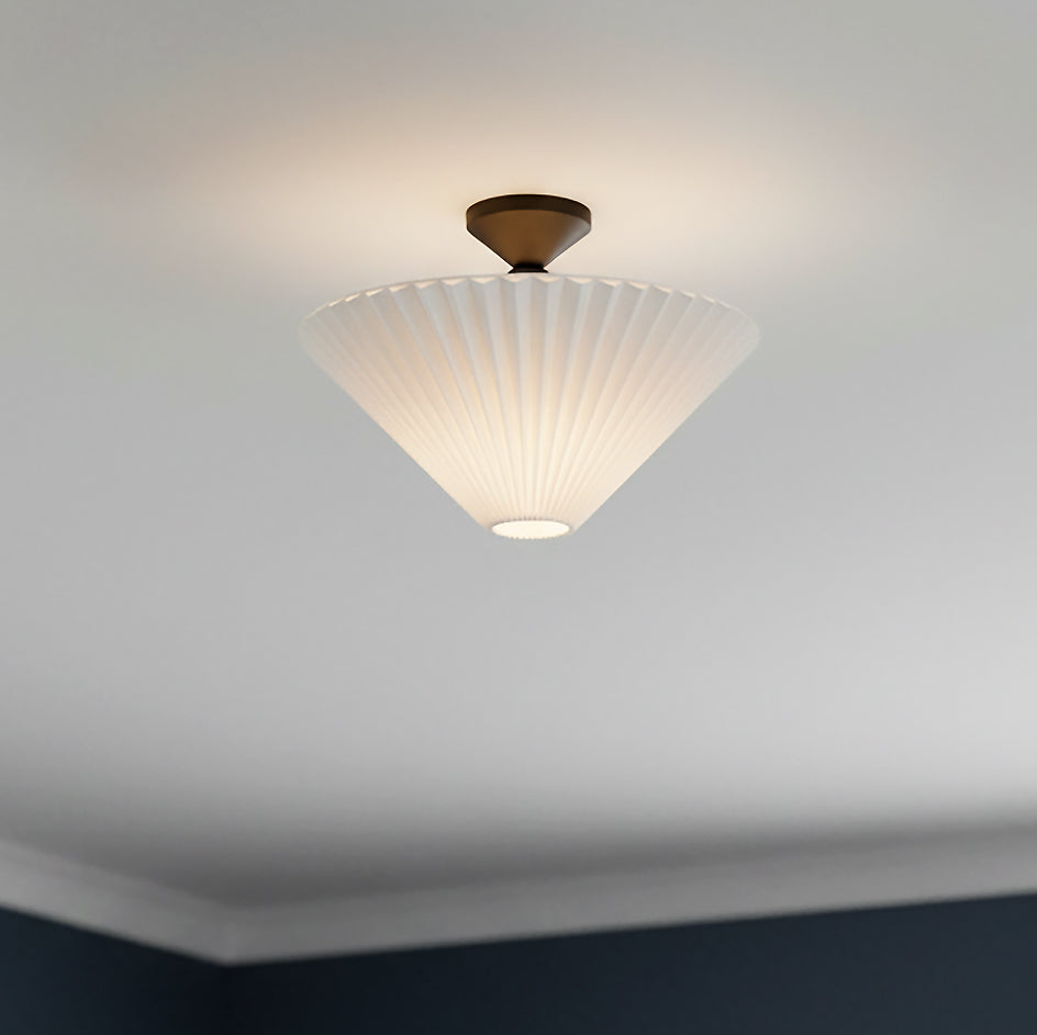 Sabina Semi-Flush Mount 16", Matte Black with Pleated Shade for Modern home with White Walls