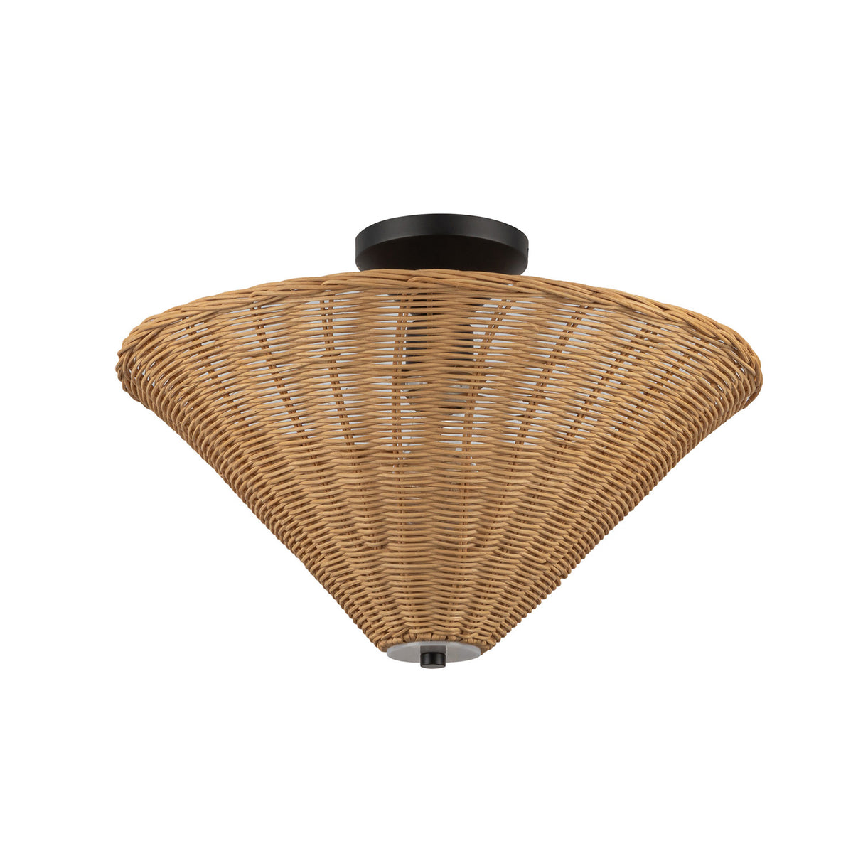 Sabina Semi-Flush Mount 16", Matte Black with Rattan Shade
