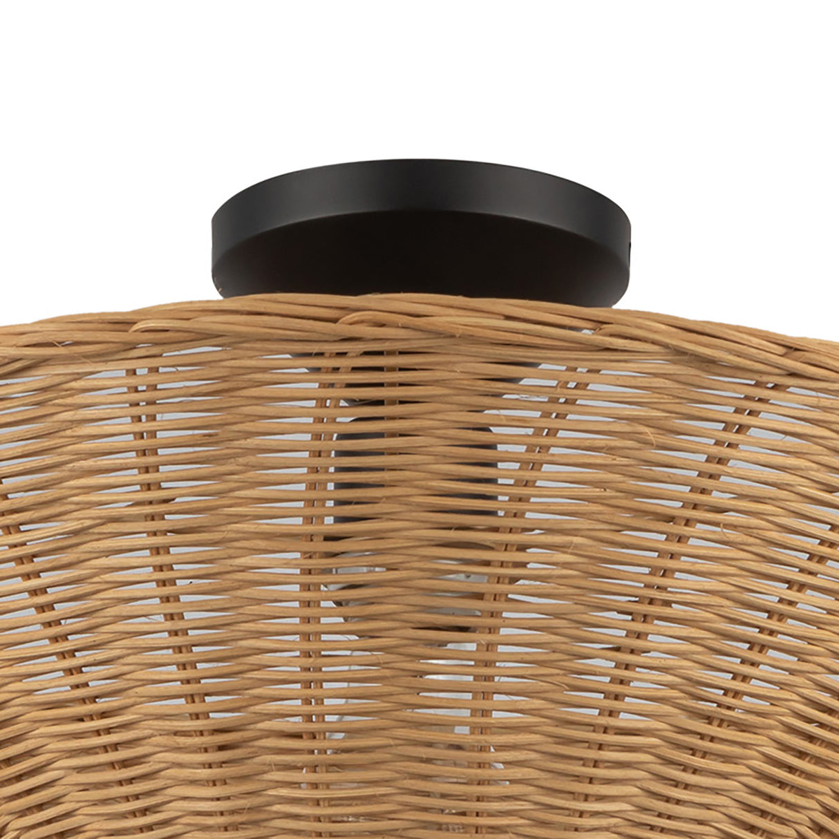 Sabina Semi-Flush Mount 16", Matte Black with Rattan Shade