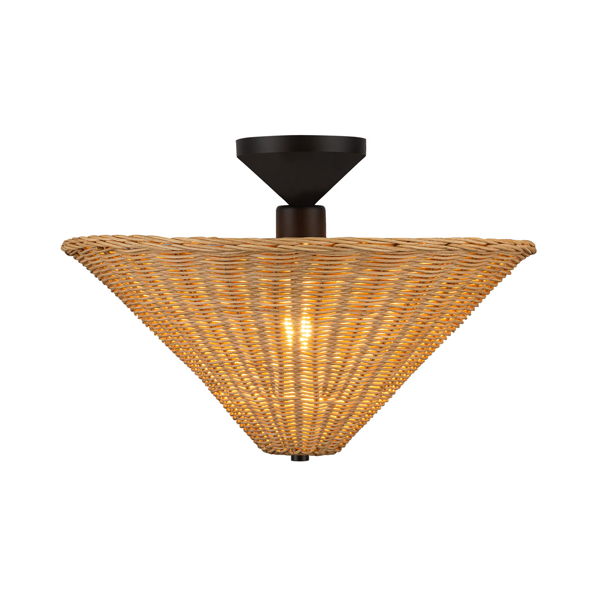 Sabina Semi-Flush Mount 16", Matte Black with Rattan Shade