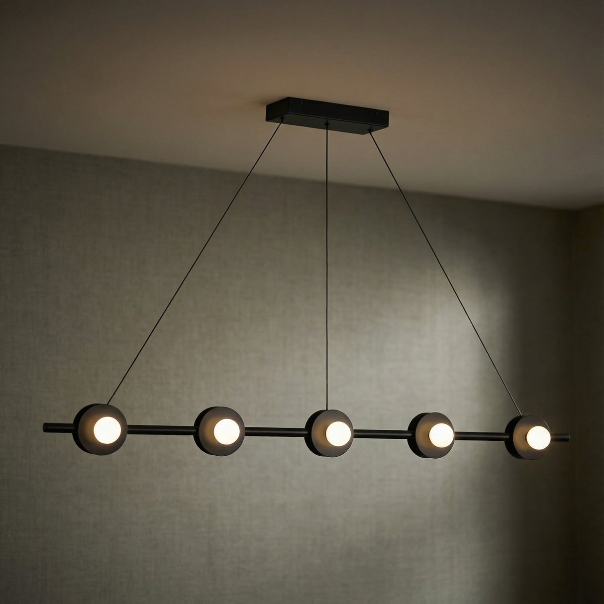 Sol LED Linear Pendant 48", Matte Black for Modern home with Gray walls