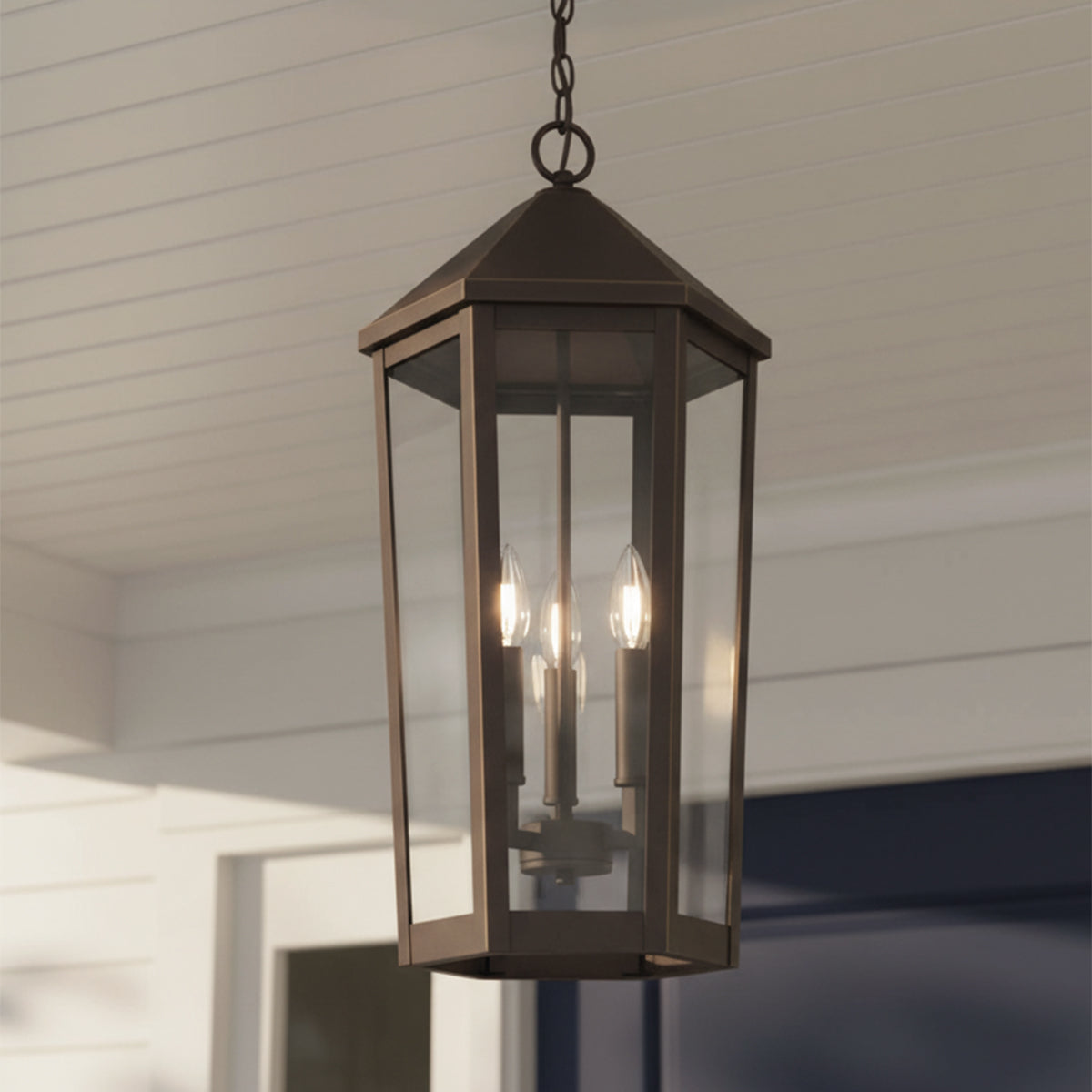 Asbury Outdoor Hanging Light for Modern Farmhouse home with White Siding