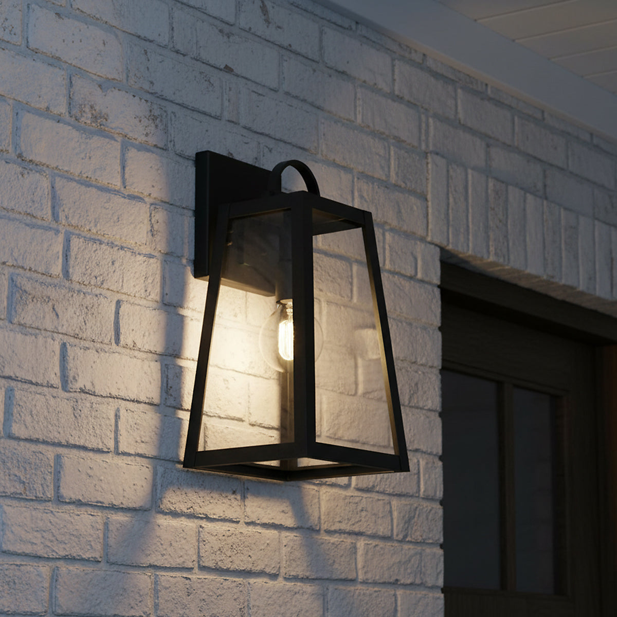 Alden Outdoor Wall Light, Small 16" Black for Modern Farmhouse home with White Brick