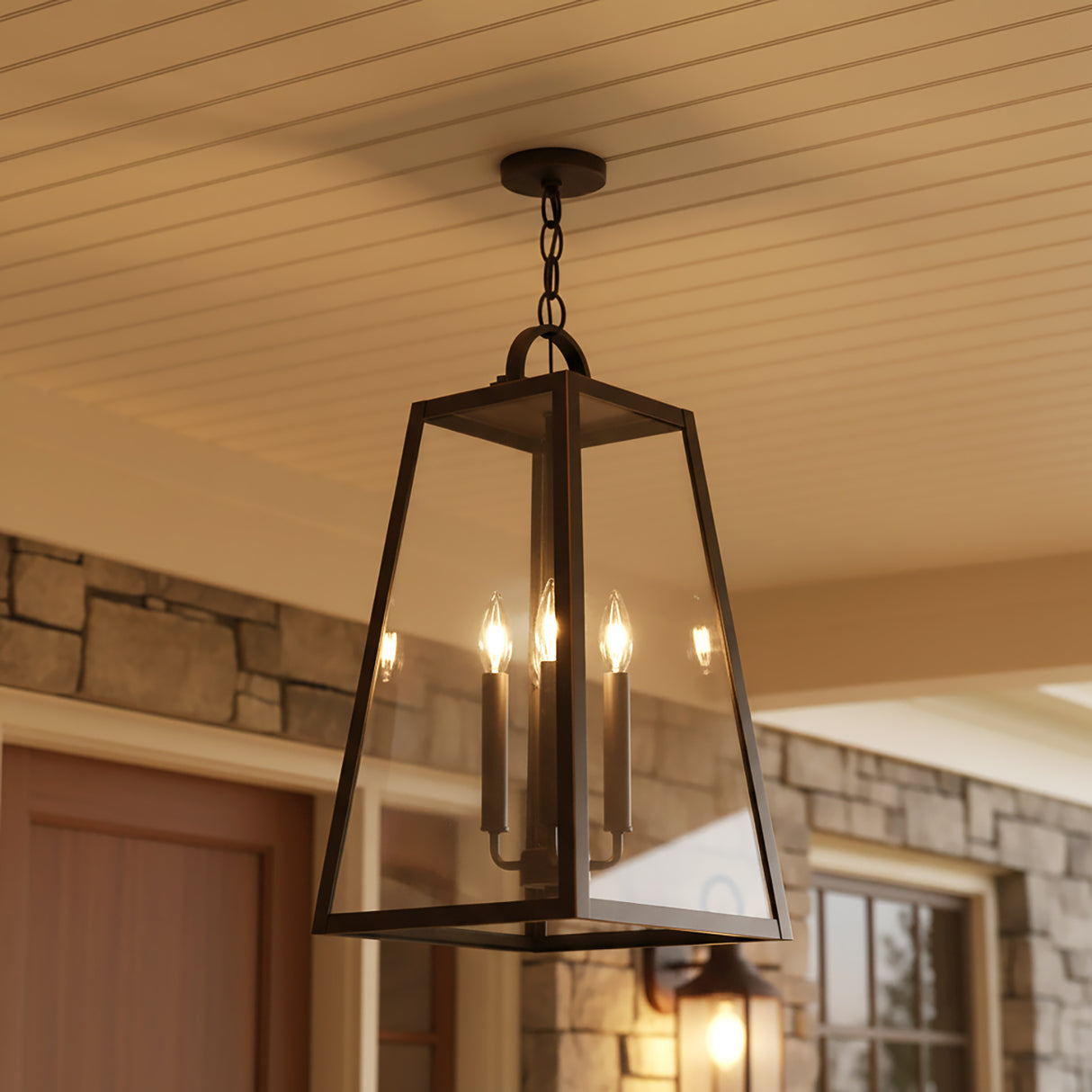 Alden Outdoor Hanging Light, Oiled Bronze for Modern Farmhouse home with Stone Siding