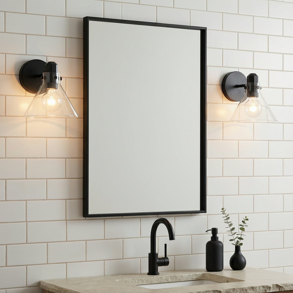 Nash Wall Sconce, Matte Black for Modern home with White Subway Tile