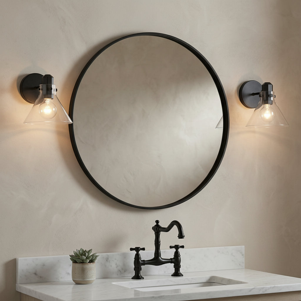 Nash Wall Sconce, Matte Black for Modern Farmhouse home with Textured Walls