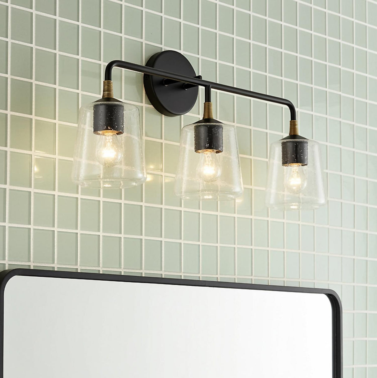 Malin 3 Light Vanity, Matte Black with Brass Accents