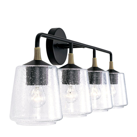 Malin 4 Light Vanity, Matte Black with Brass Accents