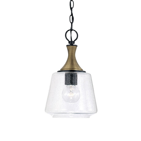 Malin Pendant 9", Matte Black with Brass Accents