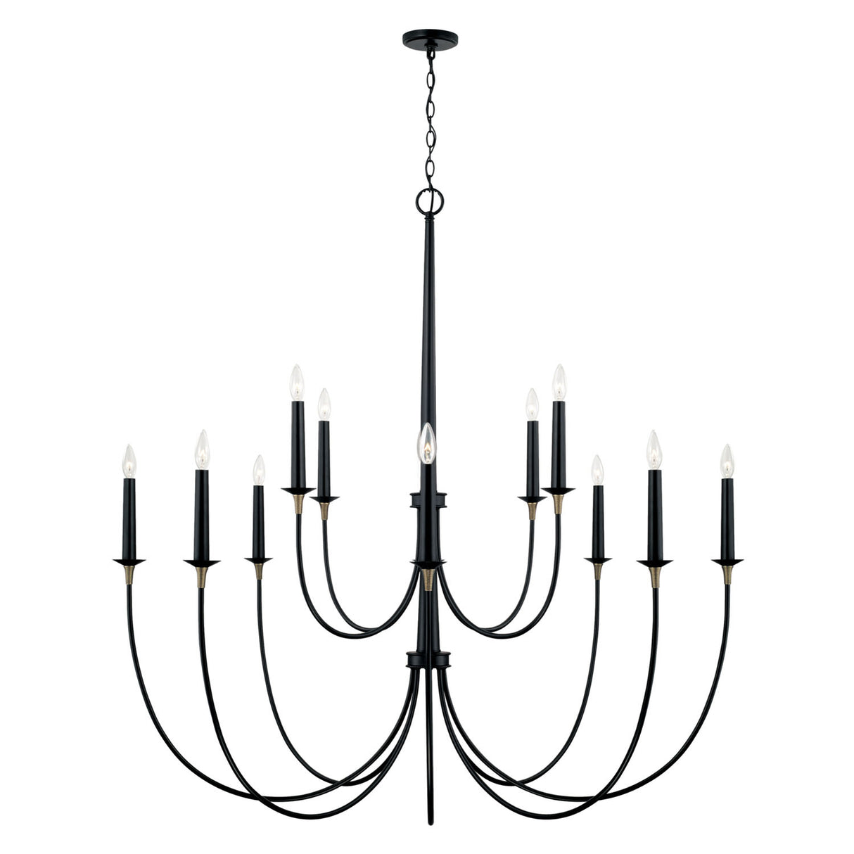 Malin 12 Light Two-Tier Chandelier 54", Matte Black with Brass Accents