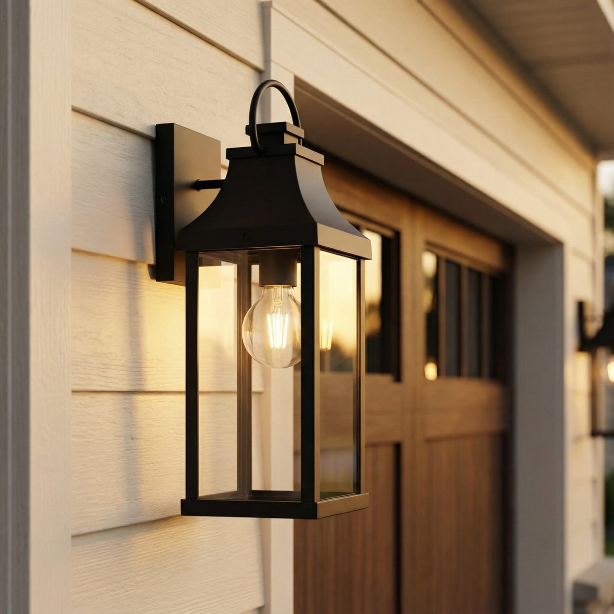 Ainsley Outdoor Wall Light, Small 17" Black for Modern Farmhouse home with White Siding