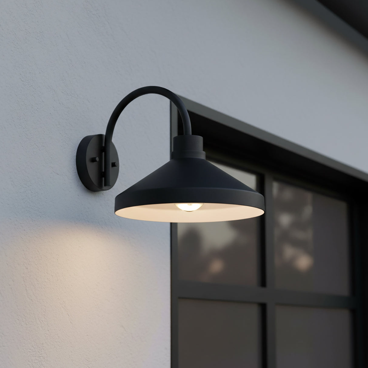 Eton Outdoor Wall Light, Small 11" Black for Modern Farmhouse home with White Stucco