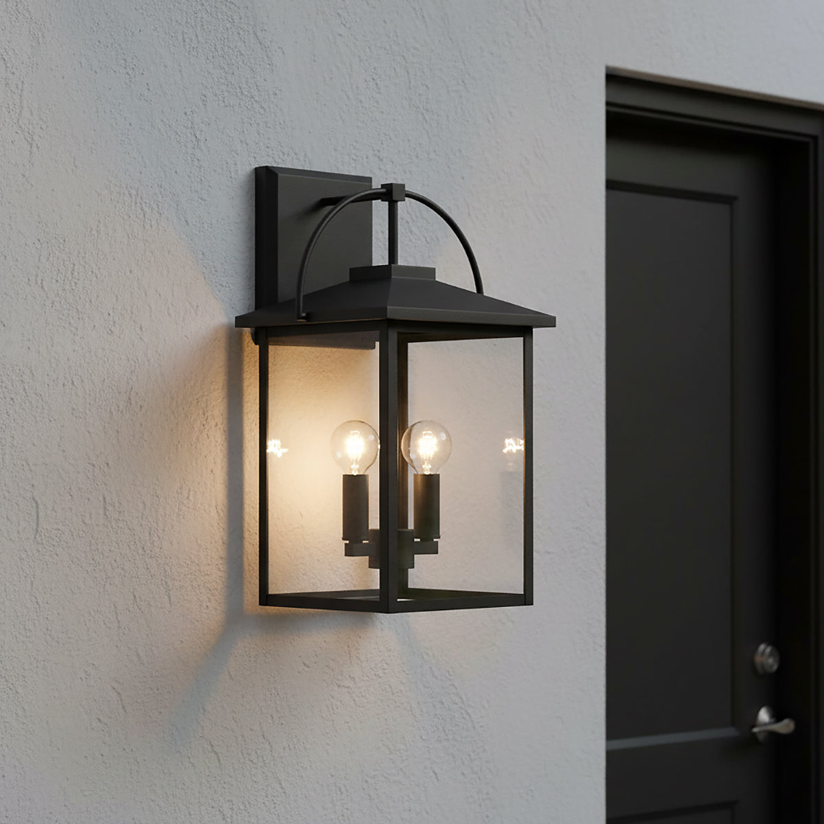 Darby Outdoor Wall Light, Small 17" Black for Modern Farmhouse home with White Siding