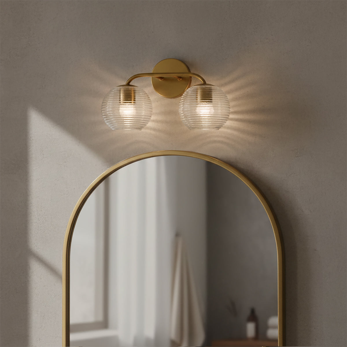Ori 2 Light Vanity, Matte Brass for Modern home with Gray walls
