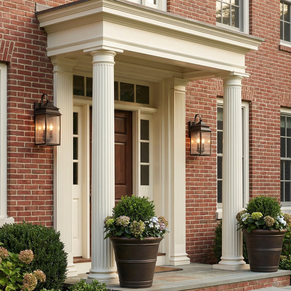 Hanover Outdoor Wall Light, Medium 18" Oiled Bronze for Traditional home with Red Brick