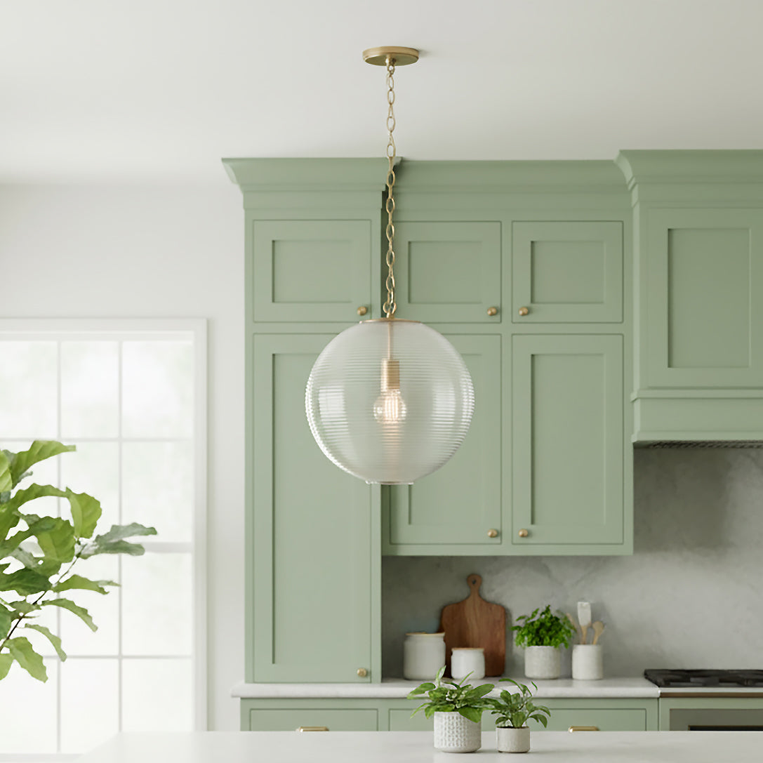 Ori Pendant 17, Matte Brass for Modern Farmhouse home with Green Shiplap