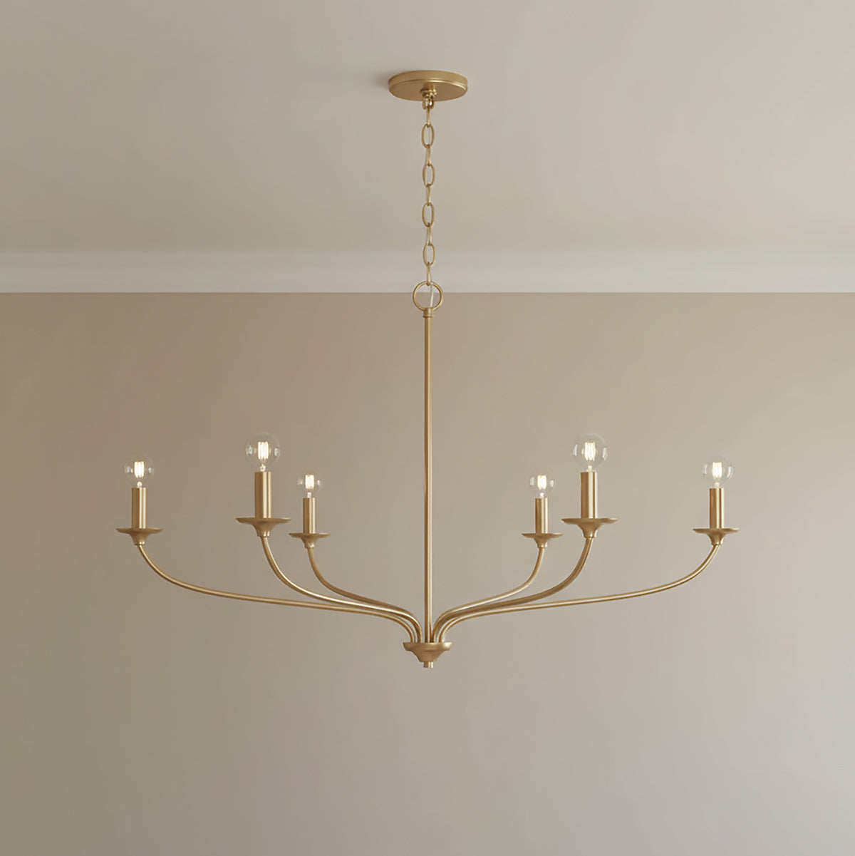 Oriana 6 Light Chandelier 40", Matte Brass for Transitional home with Beige walls