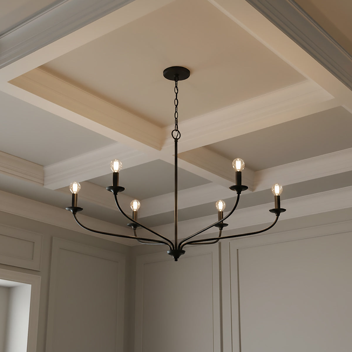 Oriana 6 Light Chandelier 40", Matte Black for Modern Farmhouse home with Gray Walls