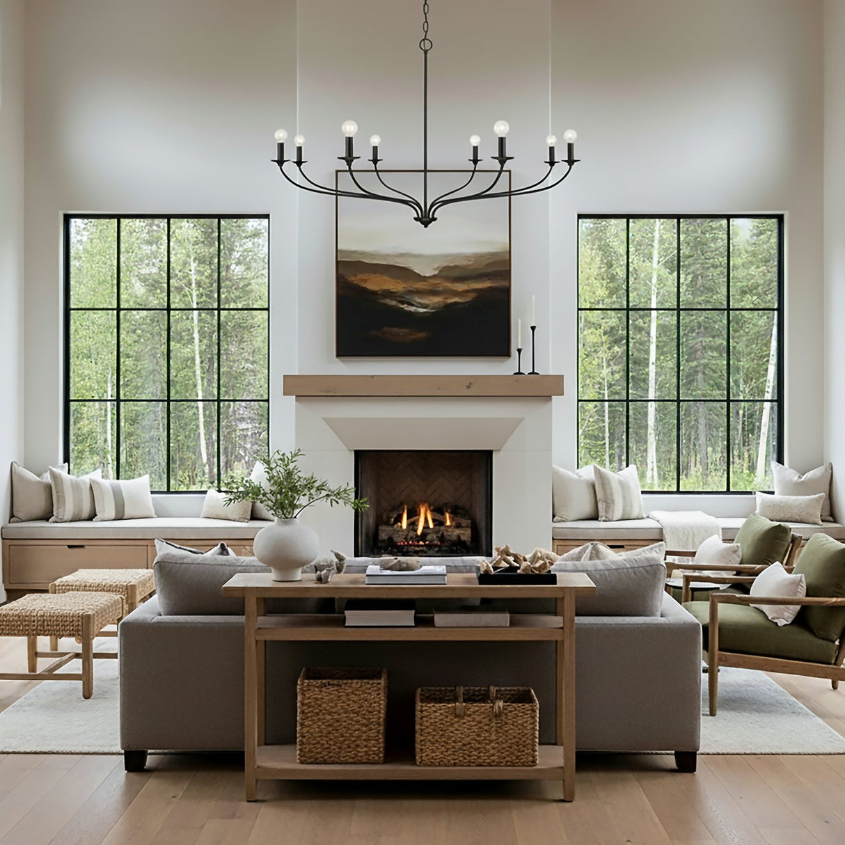 Oriana 8 Light Chandelier 52" for Modern Farmhouse home with White walls