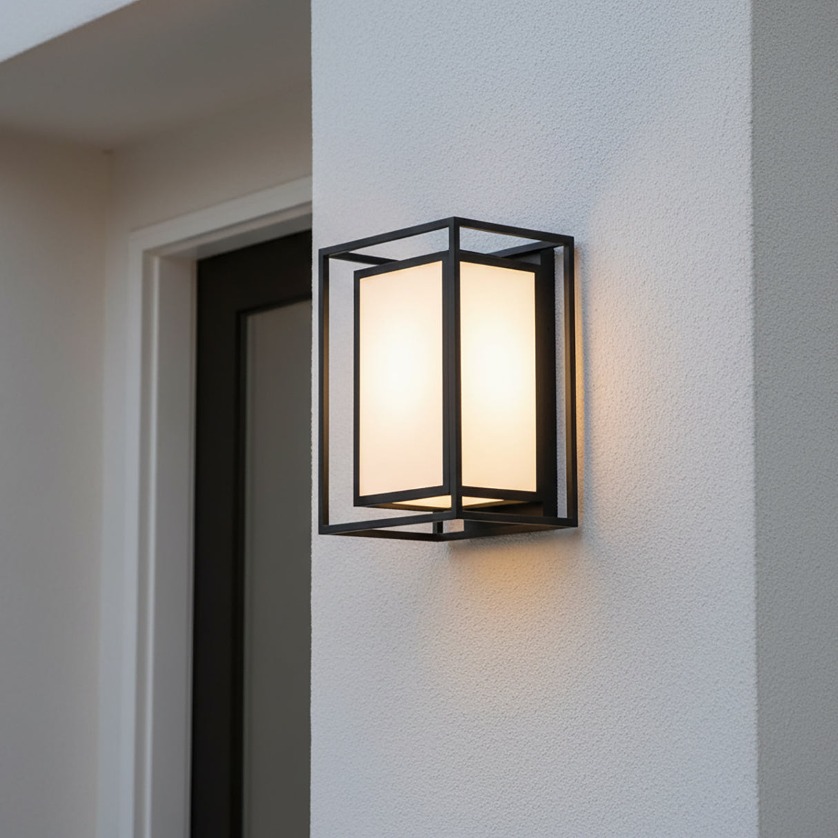 Orley Outdoor Wall Light, Small 14" Black for Modern home with White Stucco