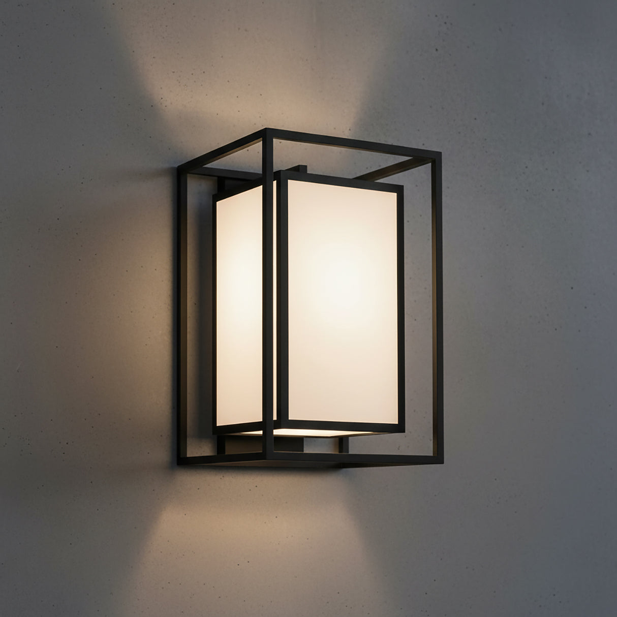 Orley Outdoor Wall Light, Large 19" Black for Modern home with Gray Stucco