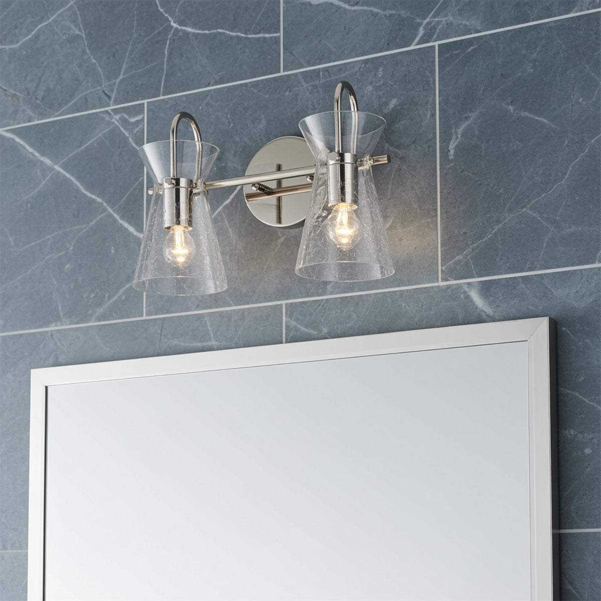 Aries 2 Light Vanity, Polished Nickel for Modern home with Gray Tile