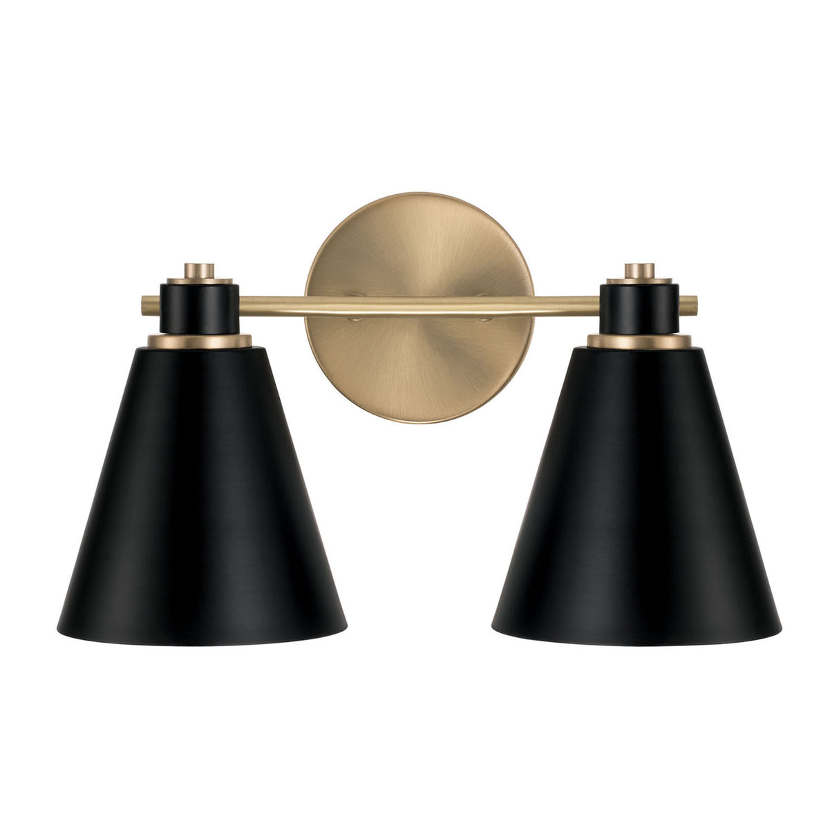 Avin 2 Light Vanity, Matte Black and Aged Brass
