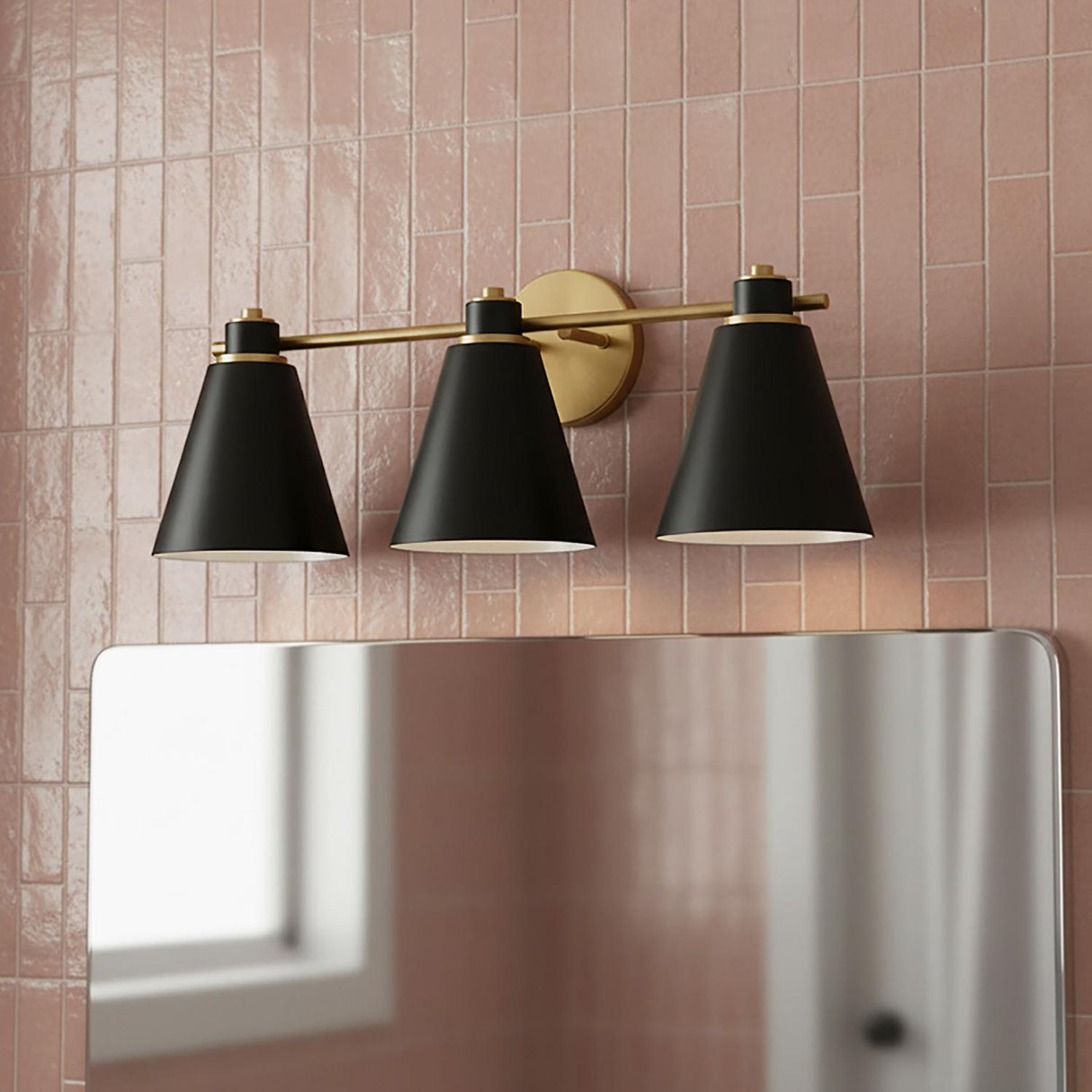 Avin 3 Light Vanity, Matte Black and Aged Brass
