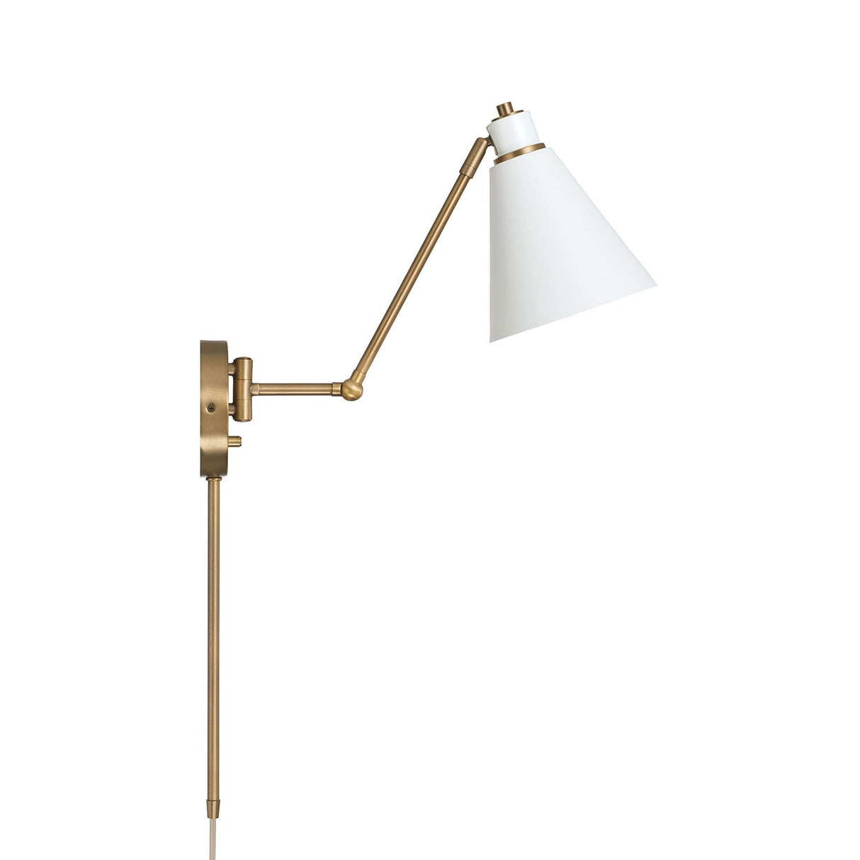 Avin Adjustable Wall Sconce, White and Aged Brass