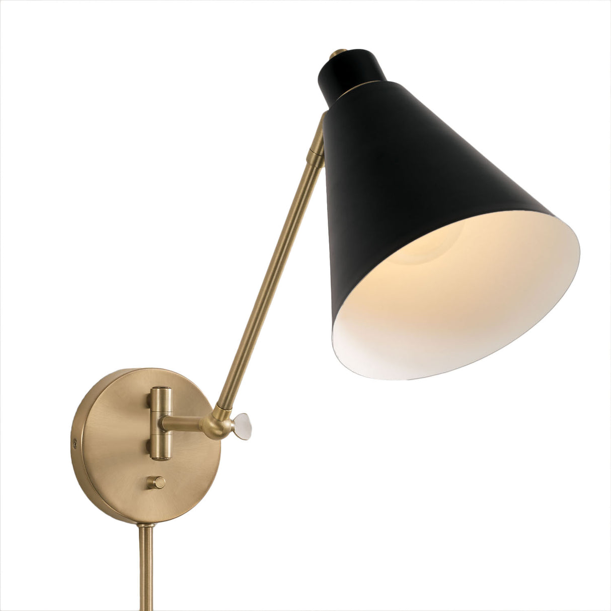 Avin Adjustable Wall Sconce, Matte Black and Aged Brass