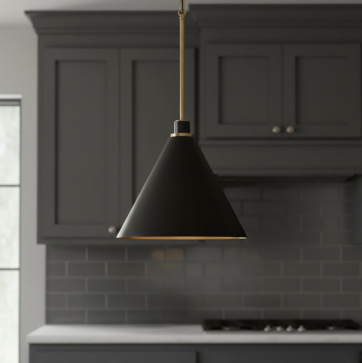 Avin Pendant 15", Matte Black and Aged Brass