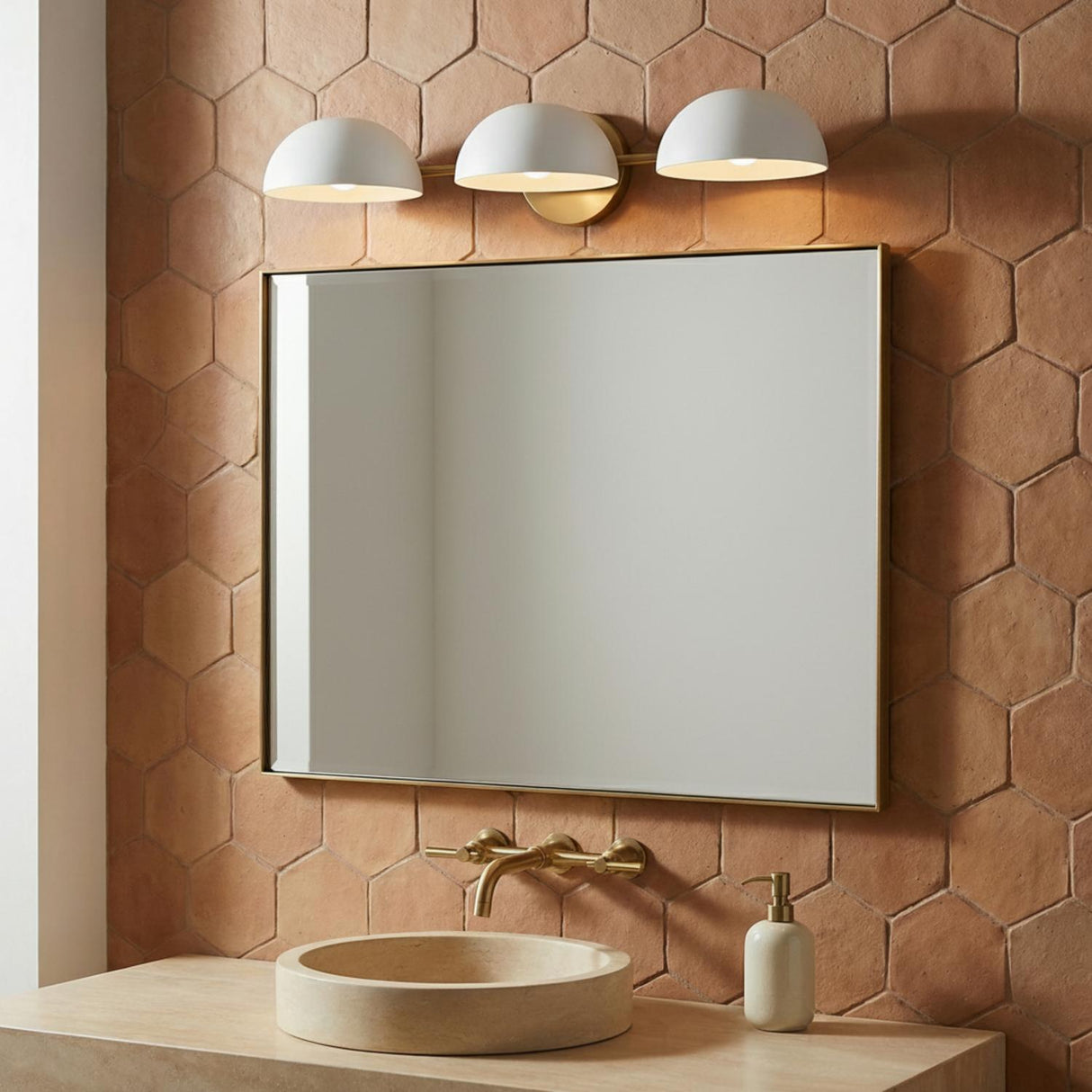 Della 3 Light Vanity, White and Aged Brass