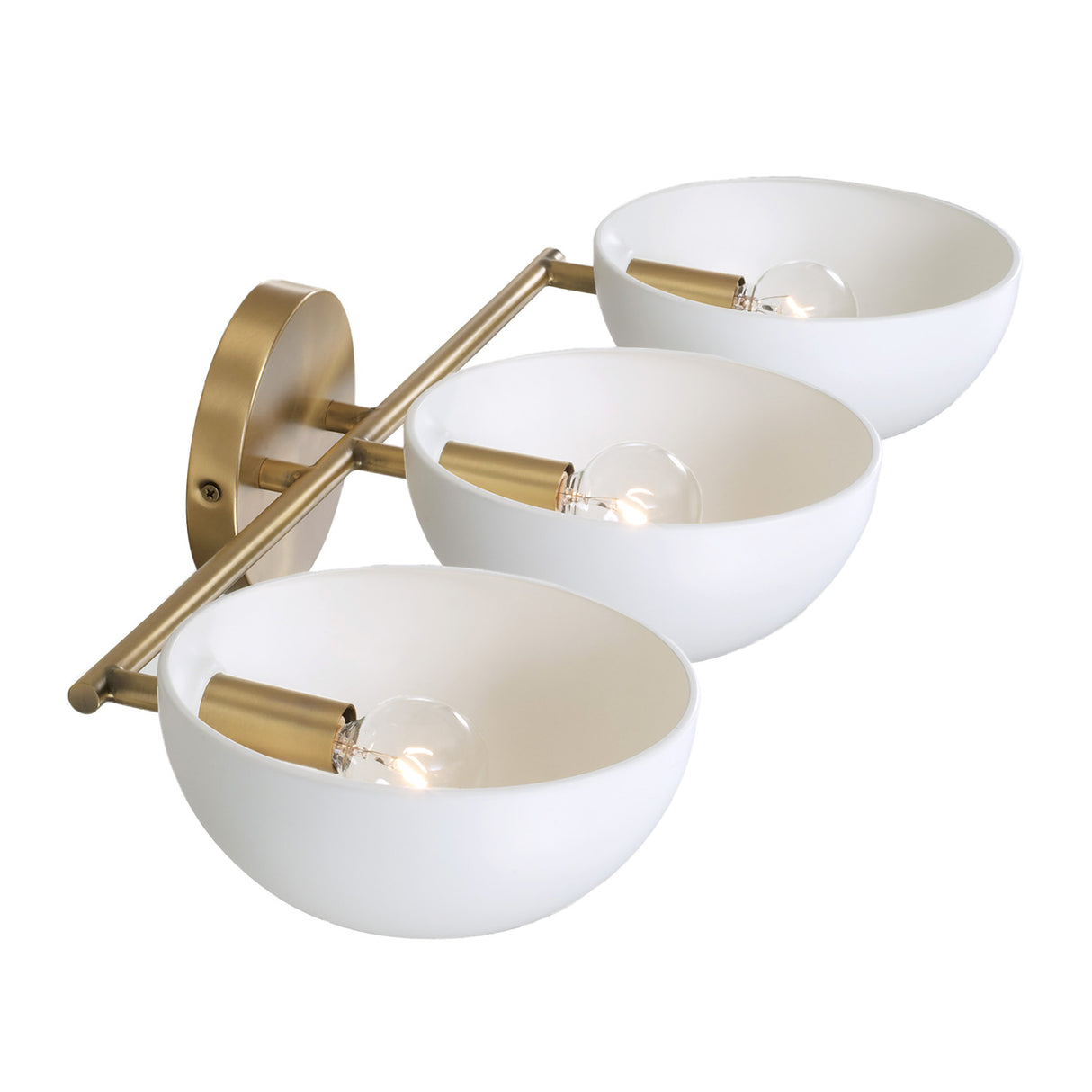 Della 3 Light Vanity, White and Aged Brass