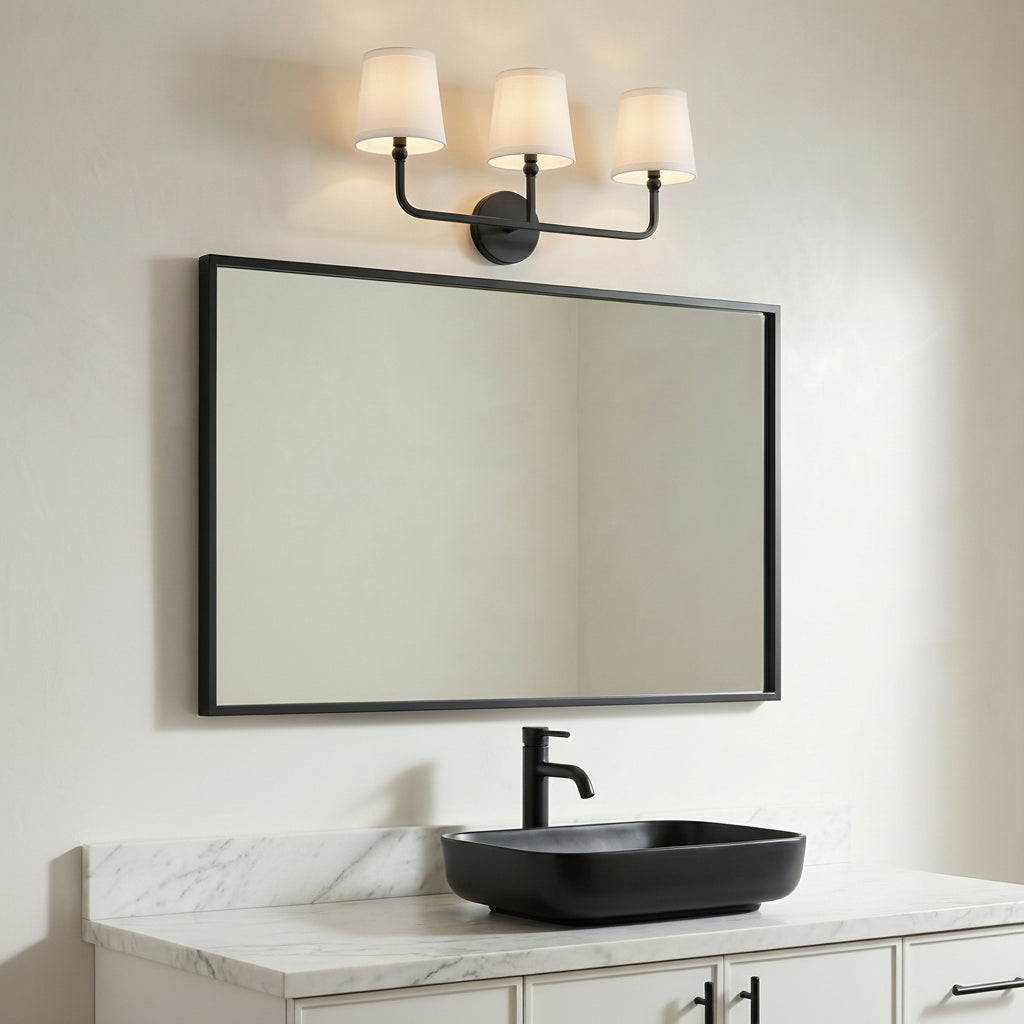 Elowen 3 Light Vanity, Matte Black for Modern home with White Walls
