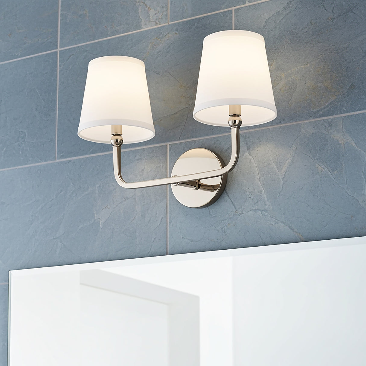 Elowen 2 Light Vanity, Polished Nickel for Transitional home with Blue Tile